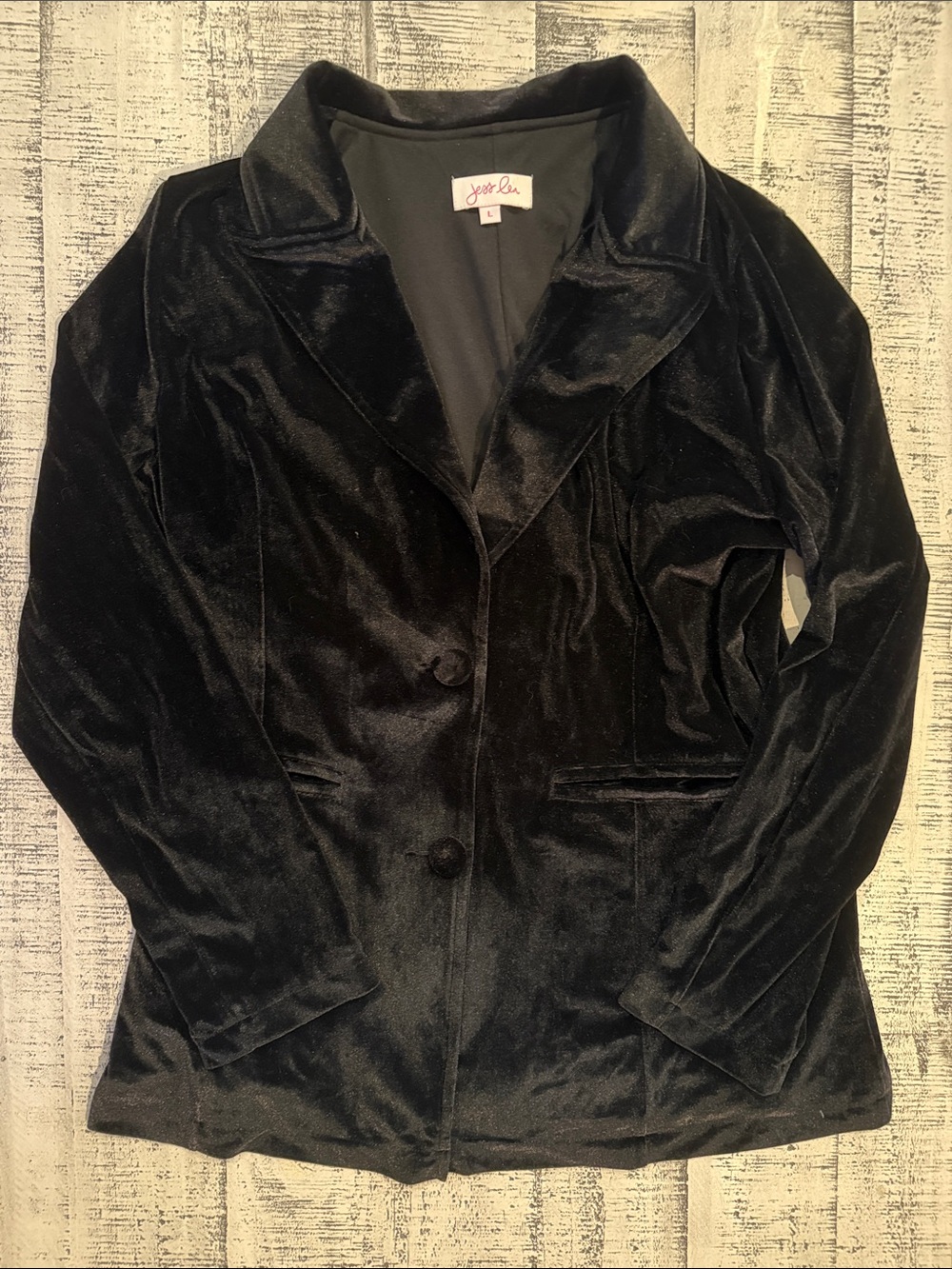 Jess Lea Black Velvet Single-Breasted Blazer